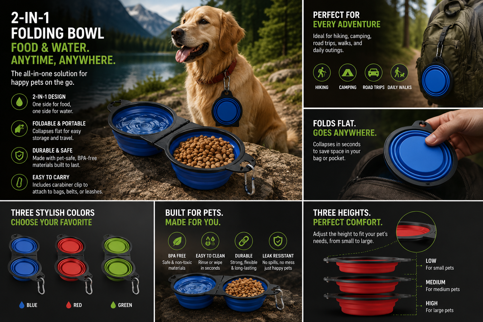 TrailBowl™ 2-in-1 Collapsible Travel Dog Bowl