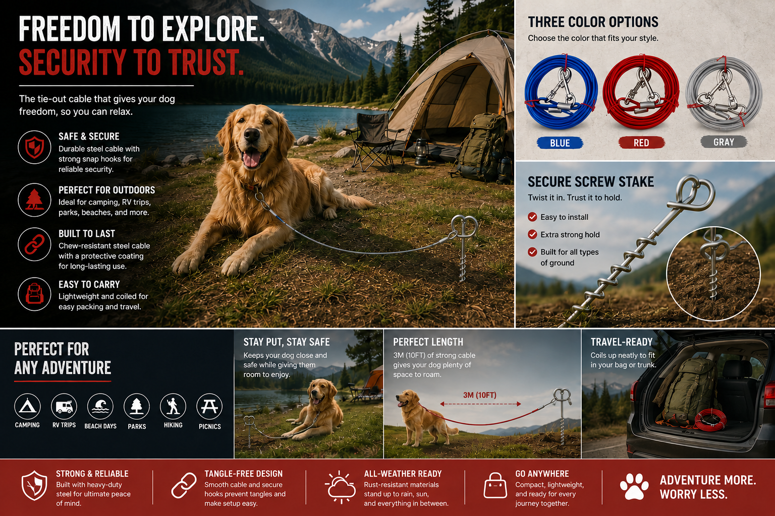 TrailTether™ Portable Dog Tie-Out Cable