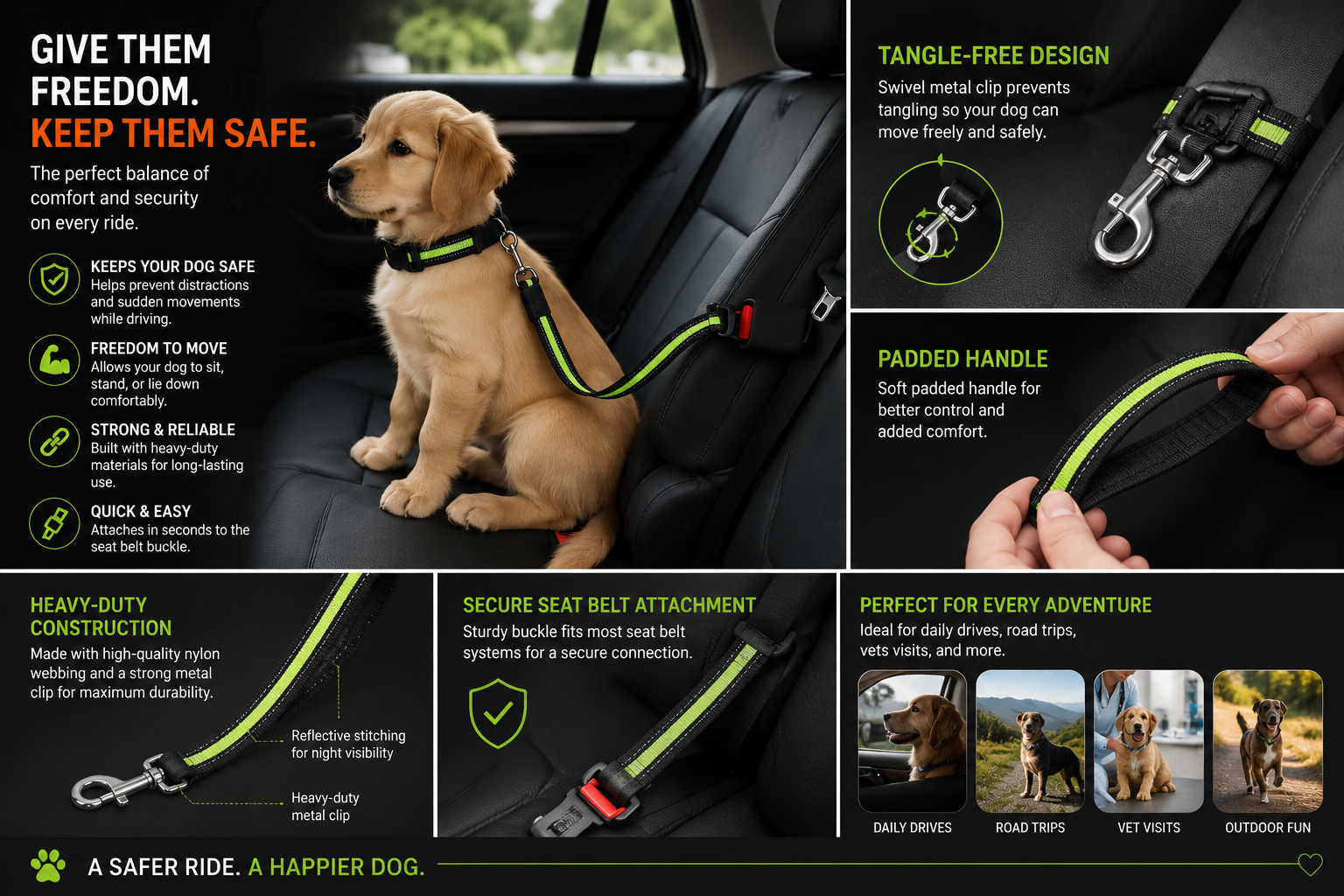 TrailSecure™ Adjustable Dog Seat Belt
