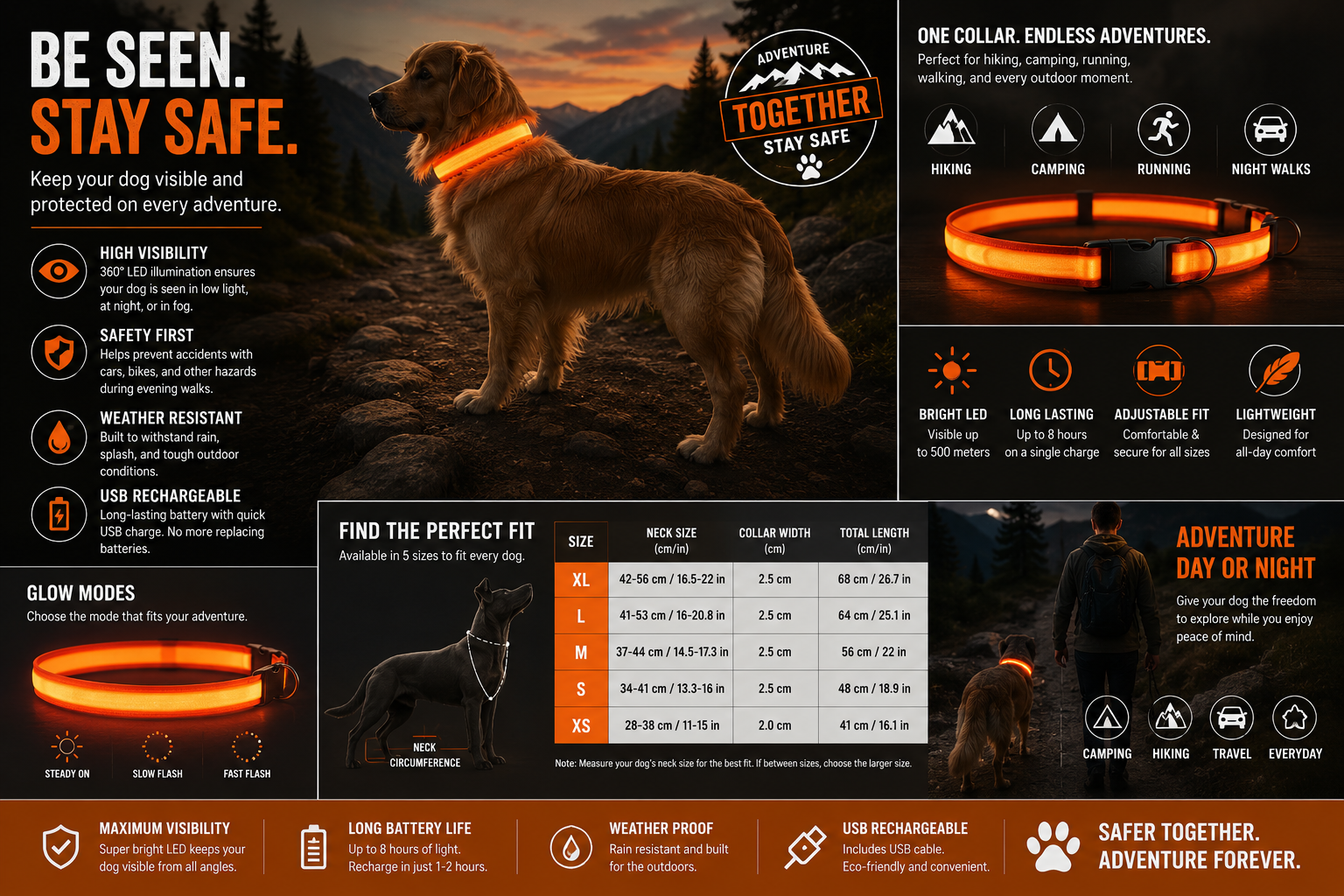 TrailGlow™ LED Safety Dog Collar