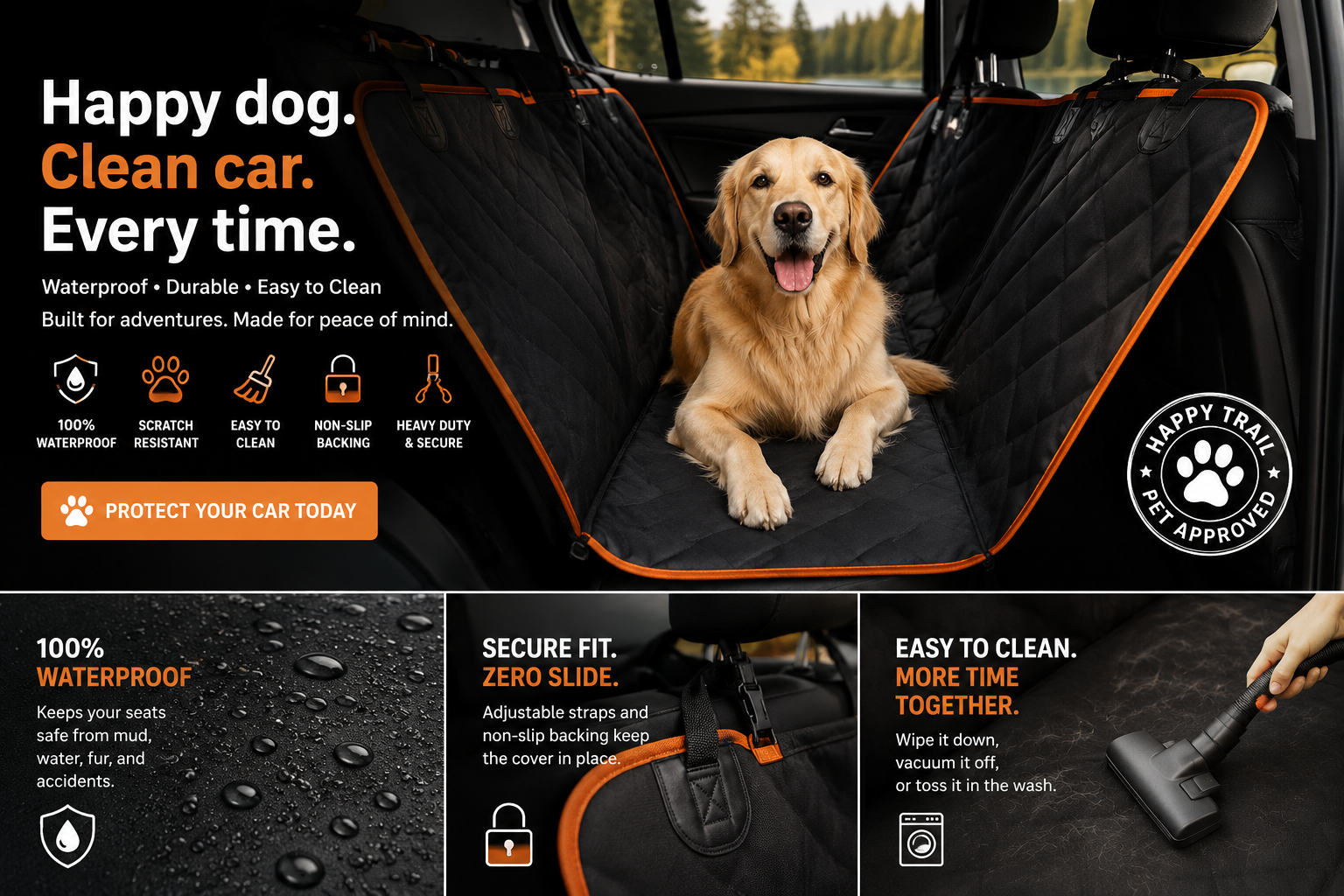 Trail Guard™ Waterproof Dog Car Seat Cover