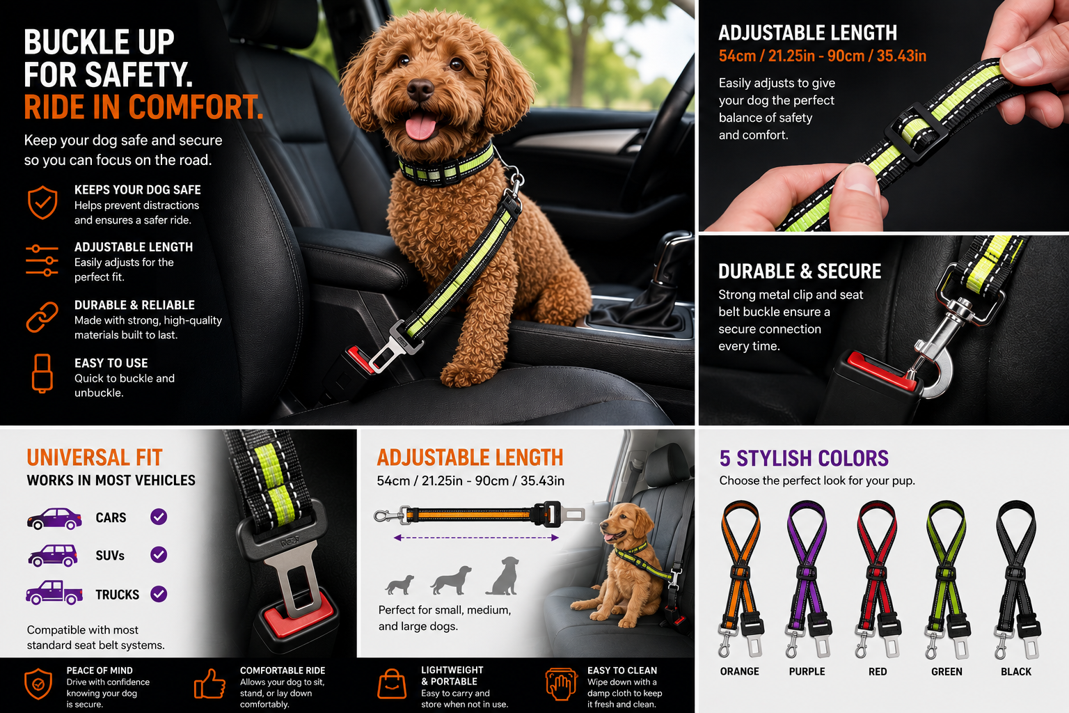 TrailSecure™ Adjustable Dog Seat Belt